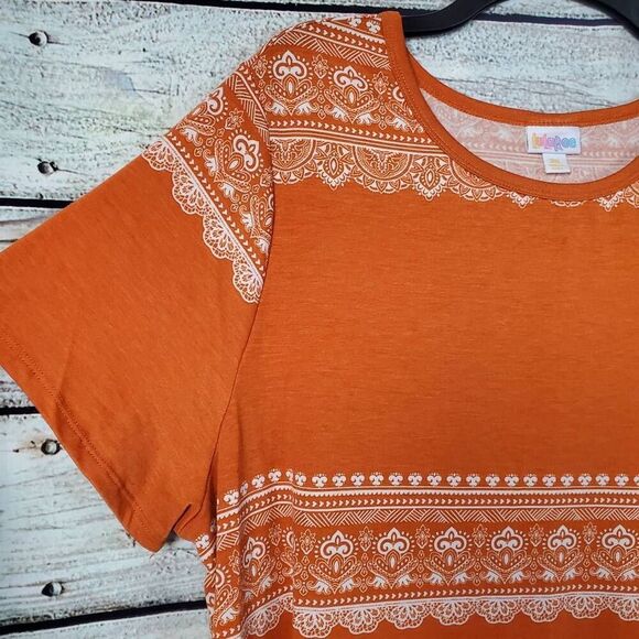 LuLaRoe 3XL Rust Orange Boho Print Tunic Top Simply Comfortable High-Low Hem Plu - Picture 2 of 6